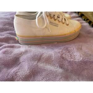 Superga  Rainbow Womens Canvas  Platform Low Top Sneakers Shoes